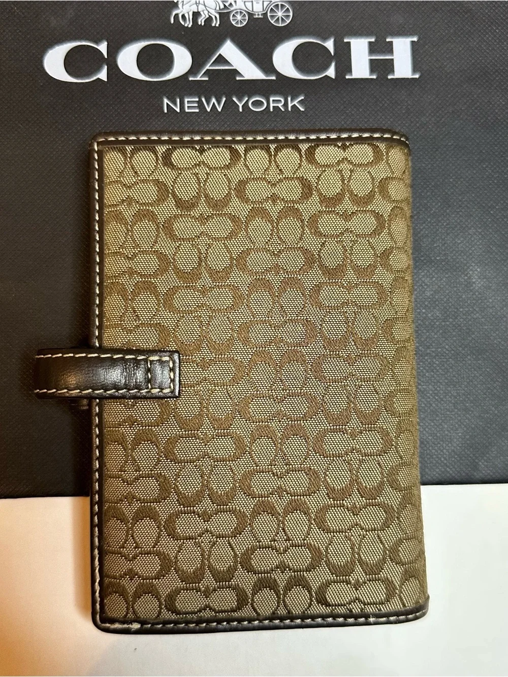 Coach Monogram Canvas Tab address book- Khaki/Brown